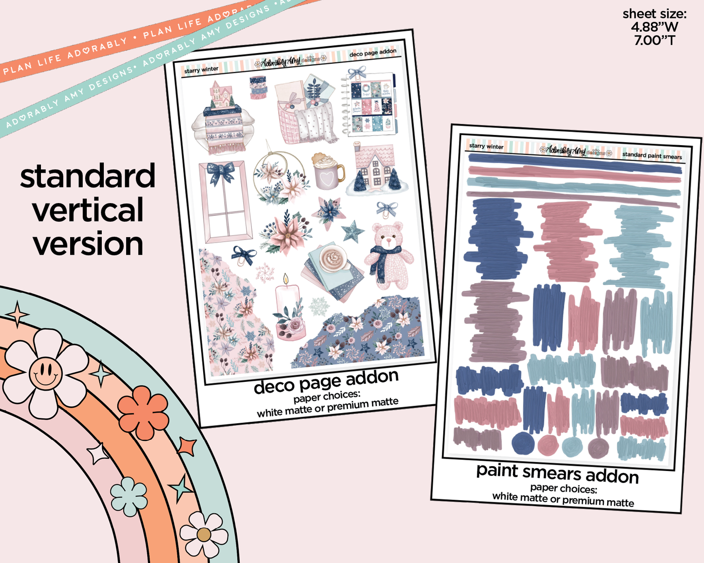 Vertical Starry Winter Weekly Sticker Kit for Vertical Standard Size Planners or Insert