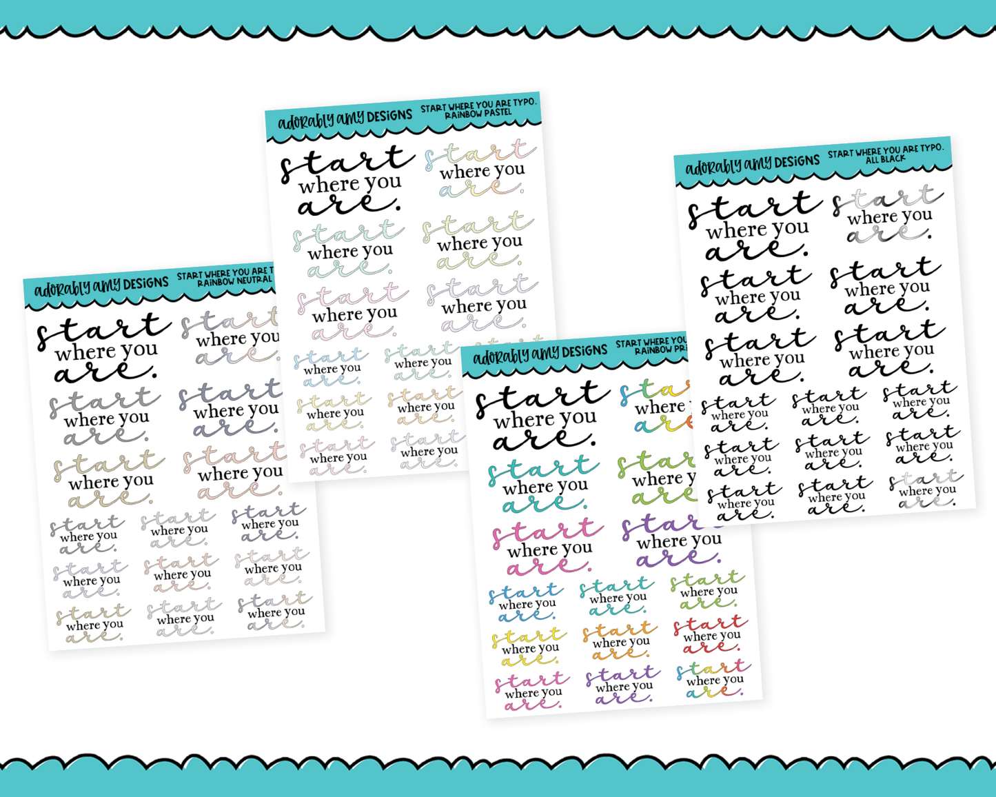 Rainbow or Black Start Where You Are Typography Planner Stickers for any Planner or Insert