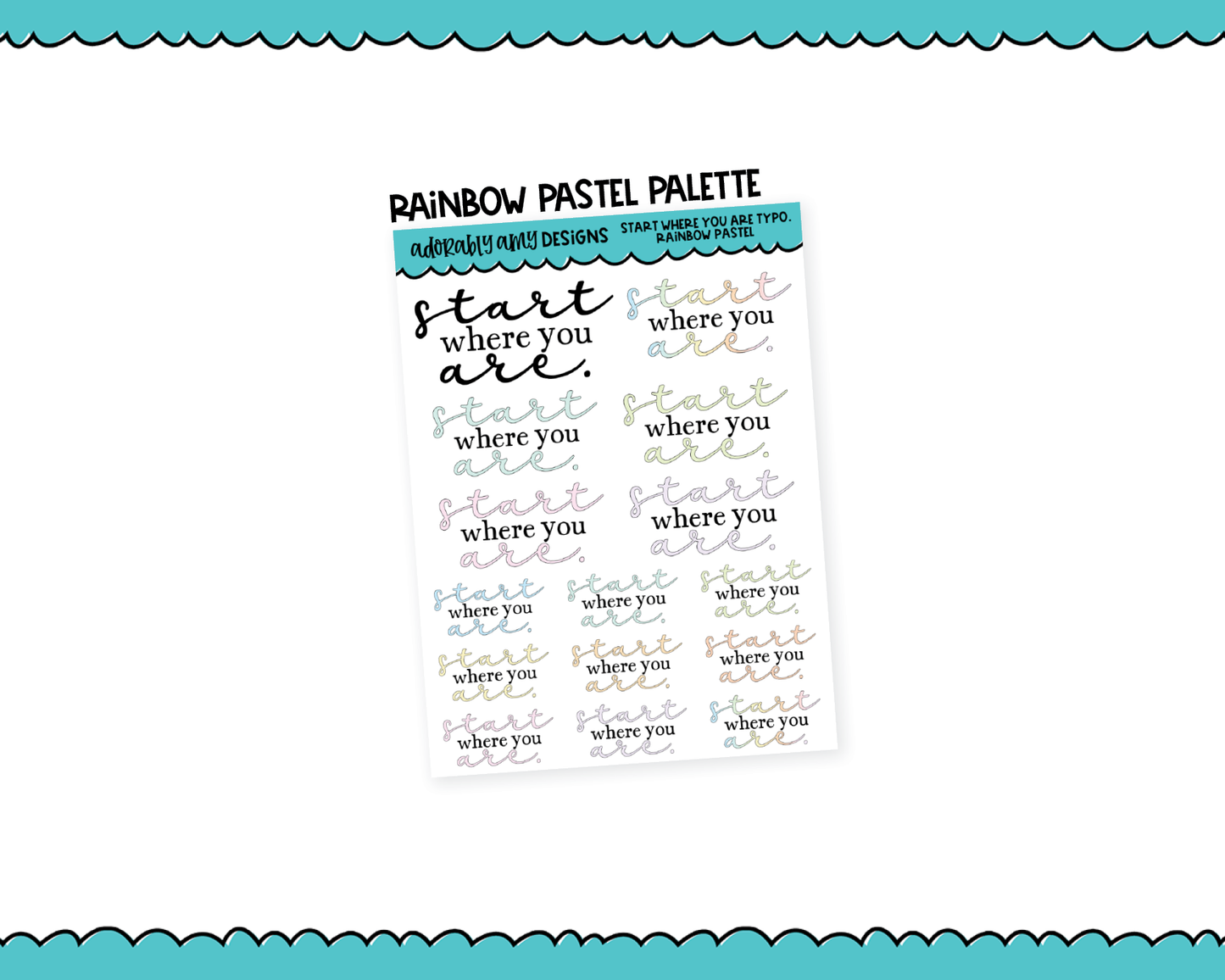 Rainbow or Black Start Where You Are Typography Planner Stickers for any Planner or Insert