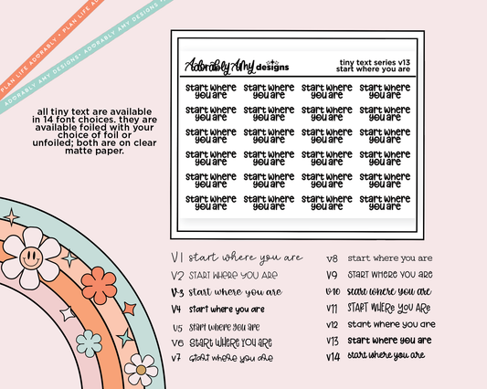 Foiled Tiny Text Series - Start Where You Are Checklist Size Planner Sticker Sheet - Adorably Amy Designs