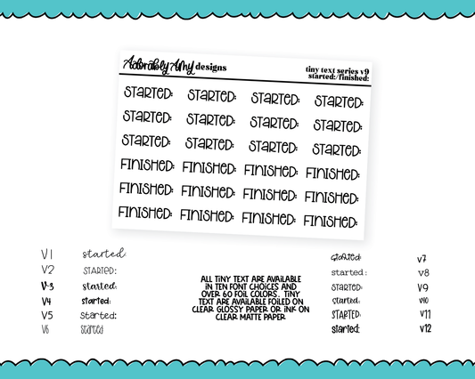 Foiled Tiny Text Series - Started: Finished: Book Checklist Size Planner Stickers for any Planner or Insert