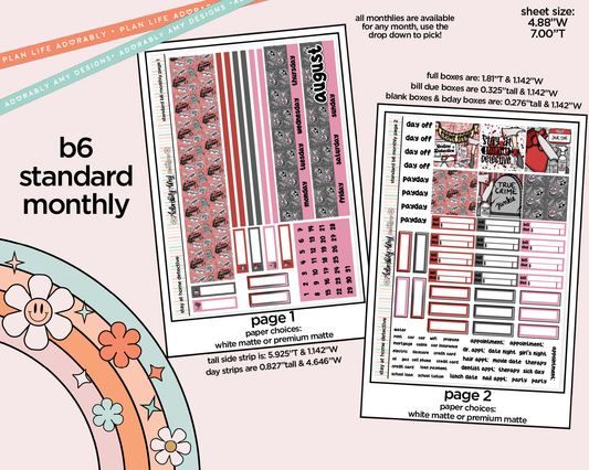 Standard B6 Monthly Pick Your Month Stay at Home Detective Planner Sticker Kit for some B6 Planners