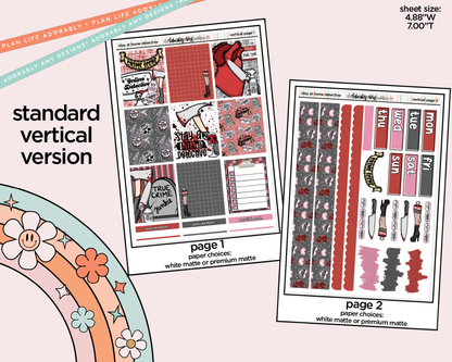 Vertical Stay at Home Detective Weekly Sticker Kit for Vertical Standard Size Planners or Insert