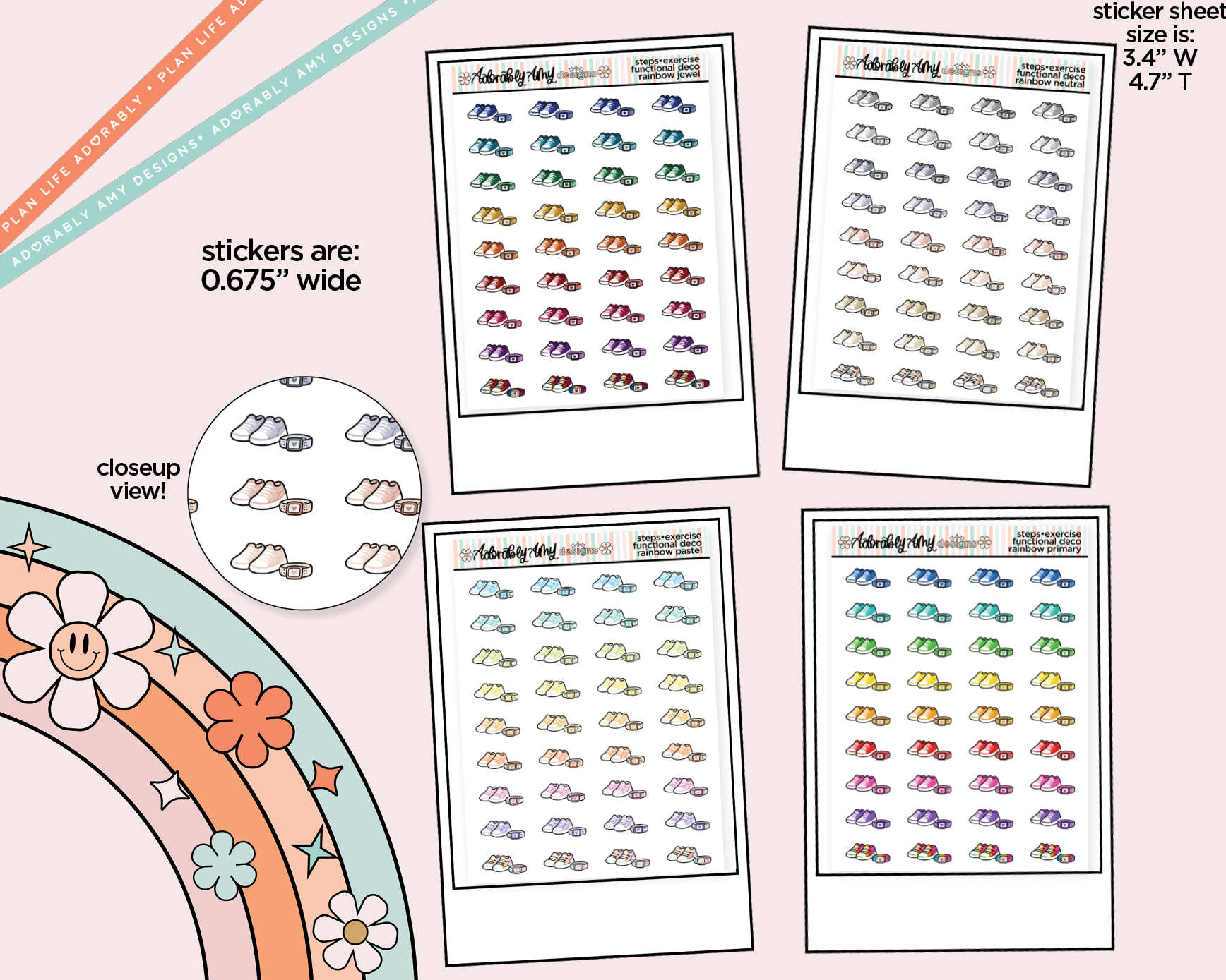 Rainbow Steps - Exercise Doodled Icon Stickers - Adorably Amy Designs