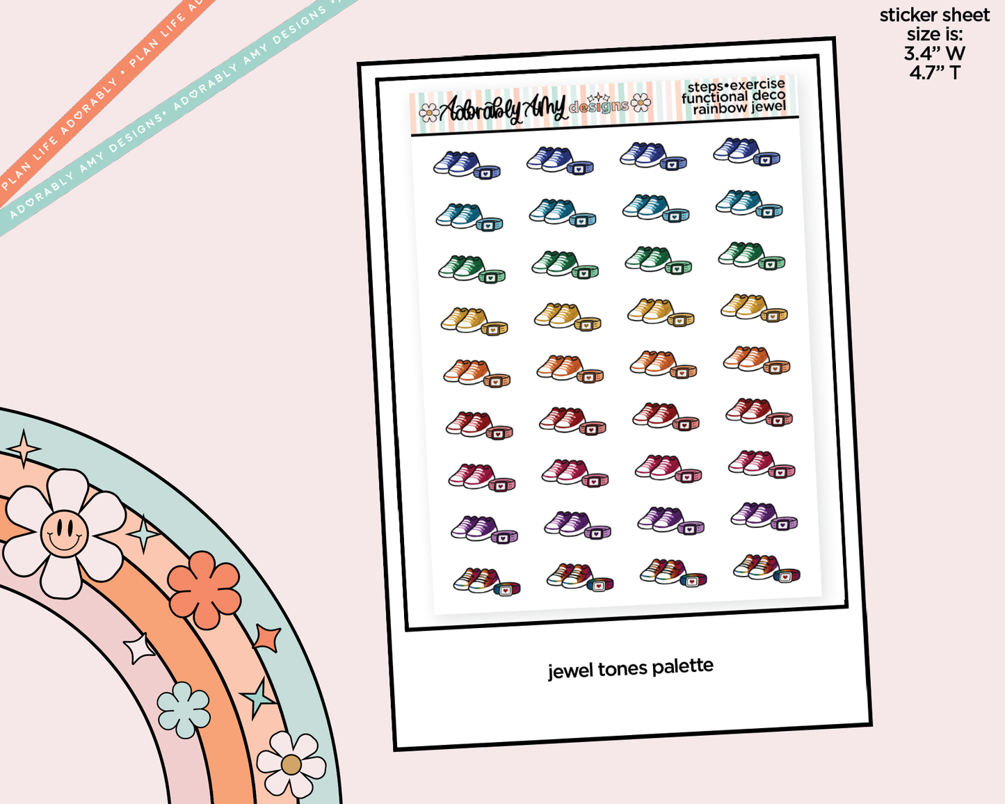 Rainbow Steps - Exercise Doodled Icon Stickers - Adorably Amy Designs