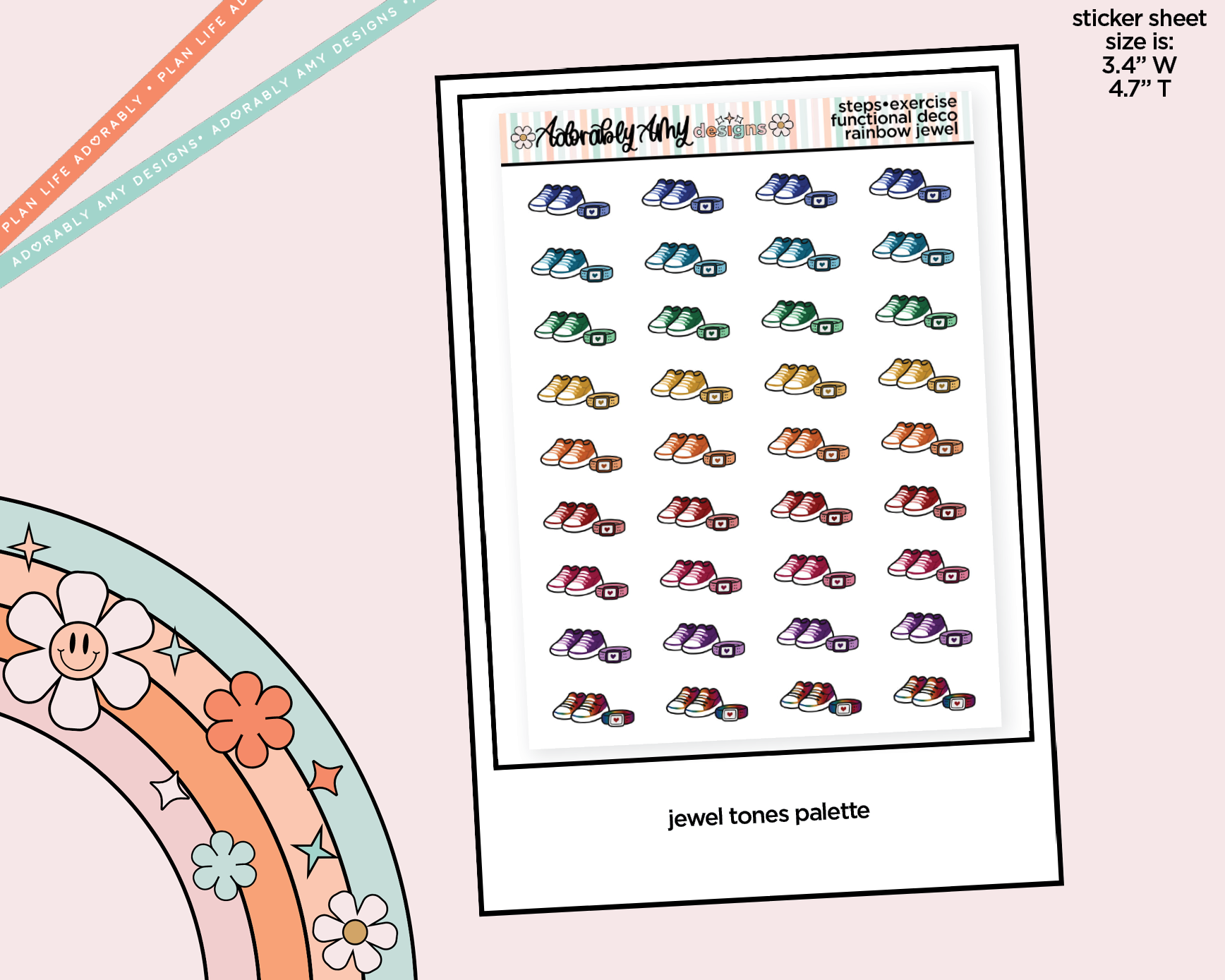 Rainbow Steps - Exercise Doodled Icon Stickers - Adorably Amy Designs