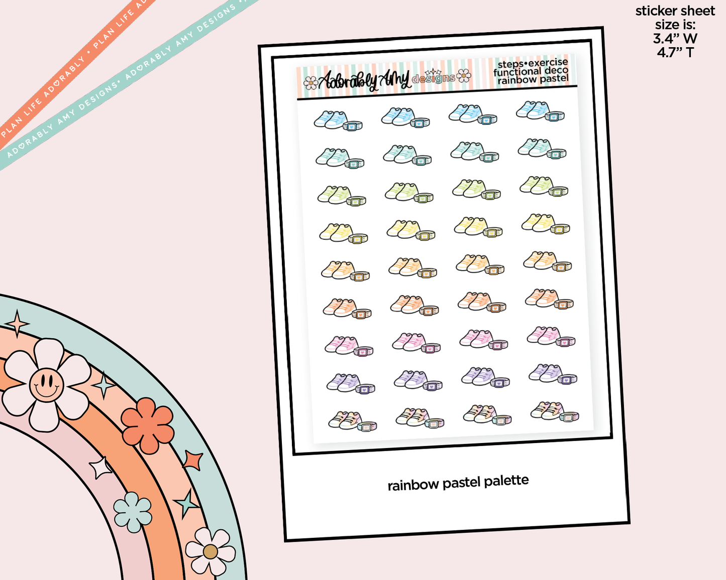 Rainbow Steps - Exercise Doodled Icon Stickers - Adorably Amy Designs