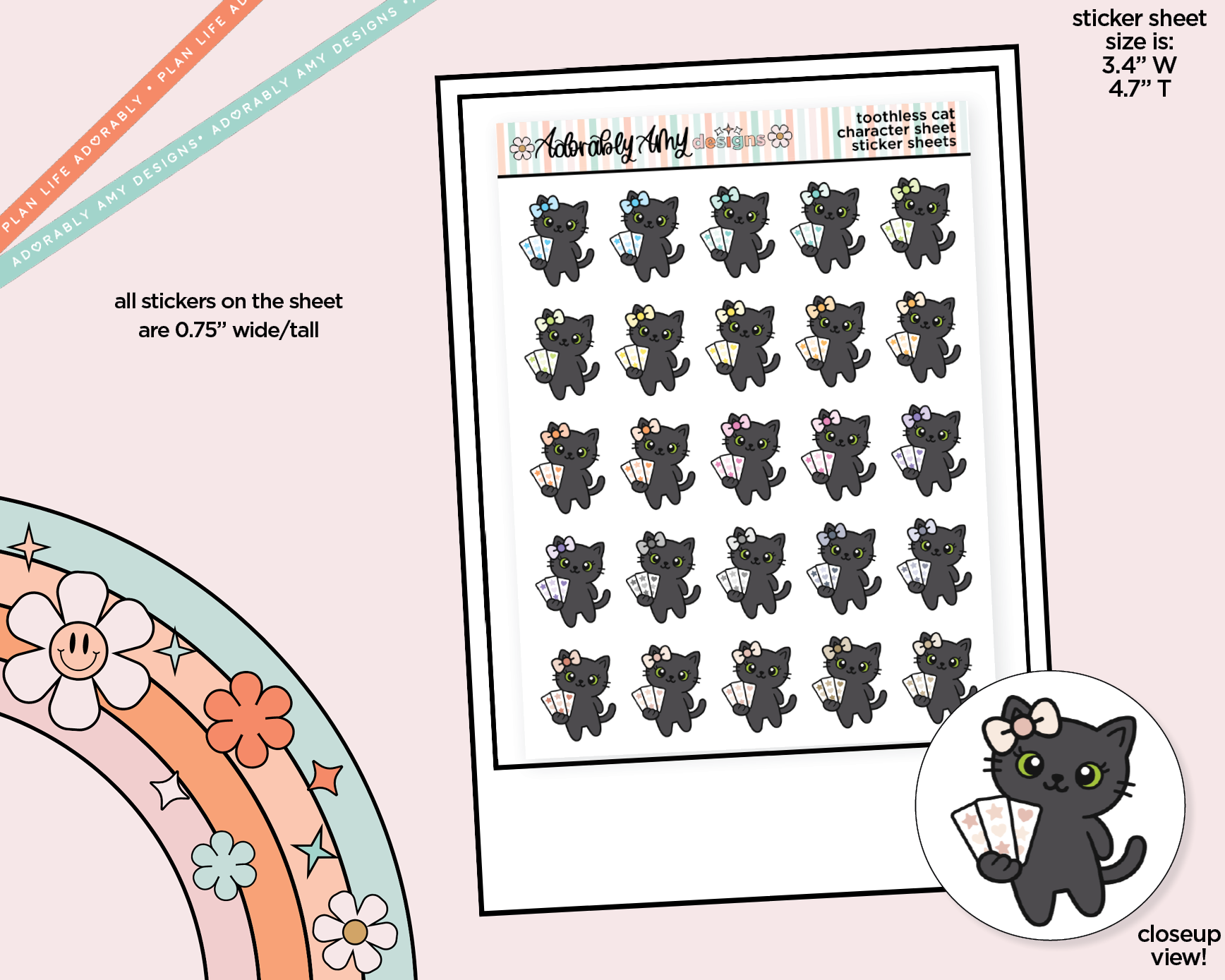 Toothless Cat Sticker Sheets Decoration Character Planner Stickers - Adorably Amy Designs