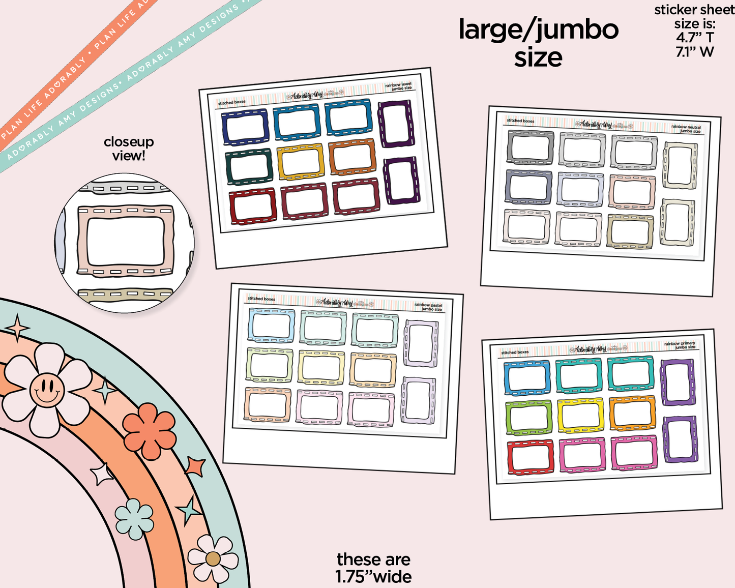 Rainbow Stitched Boxes Large/Jumbo Stickers for any Planner or Insert