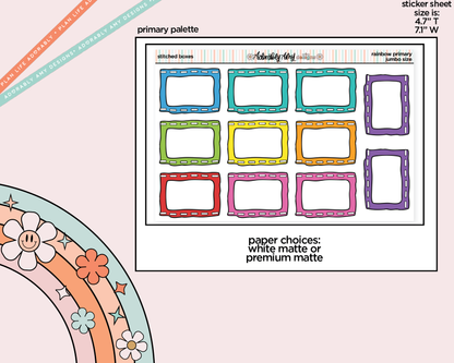 Rainbow Stitched Boxes Large/Jumbo Stickers for any Planner or Insert