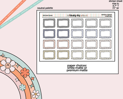 Rainbow Stitched Boxes Small Planner Stickers for Hobo Cousin or any Planner or Insert