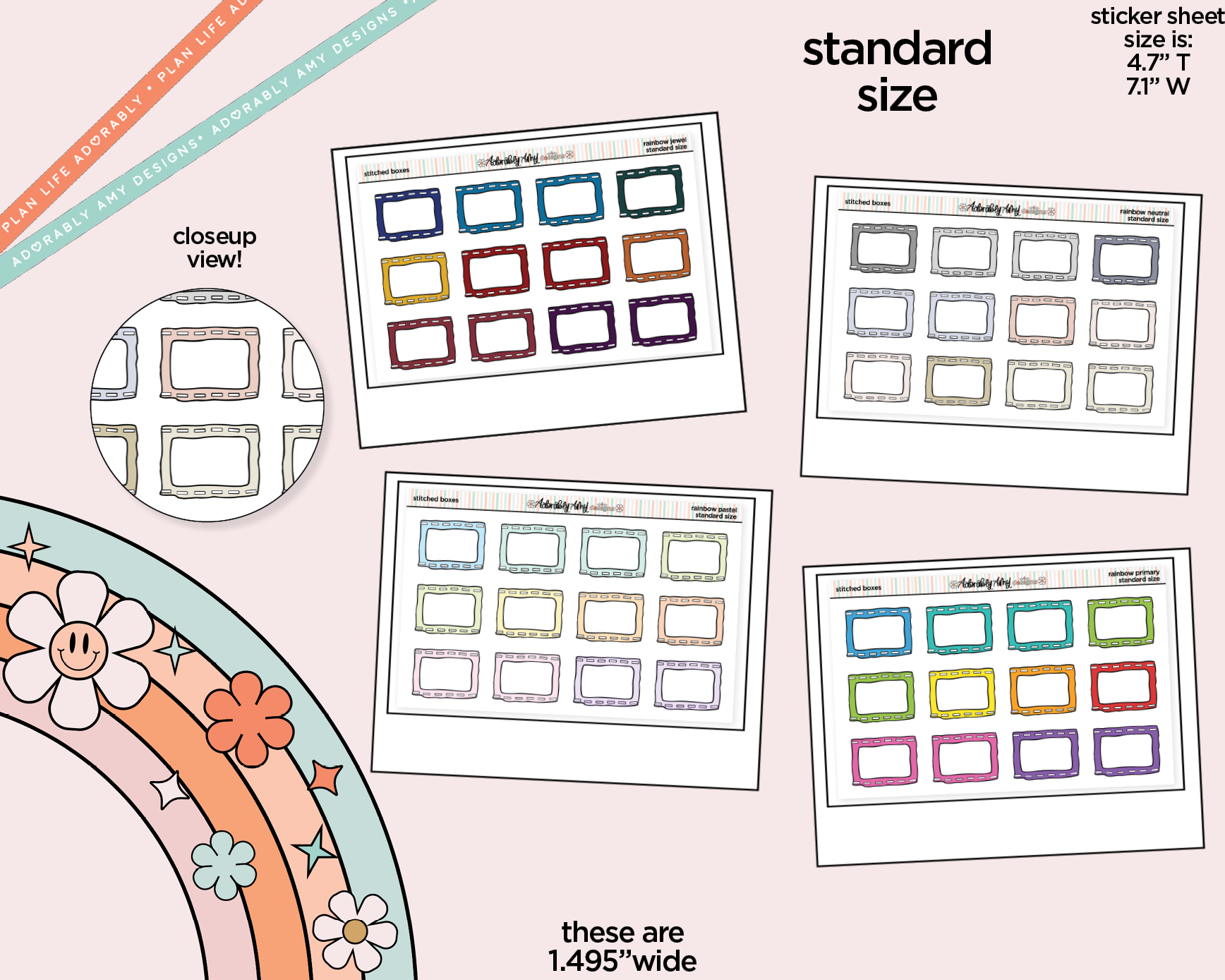 Rainbow Stitched Boxes Standard Stickers for any Standard Size Planner ...