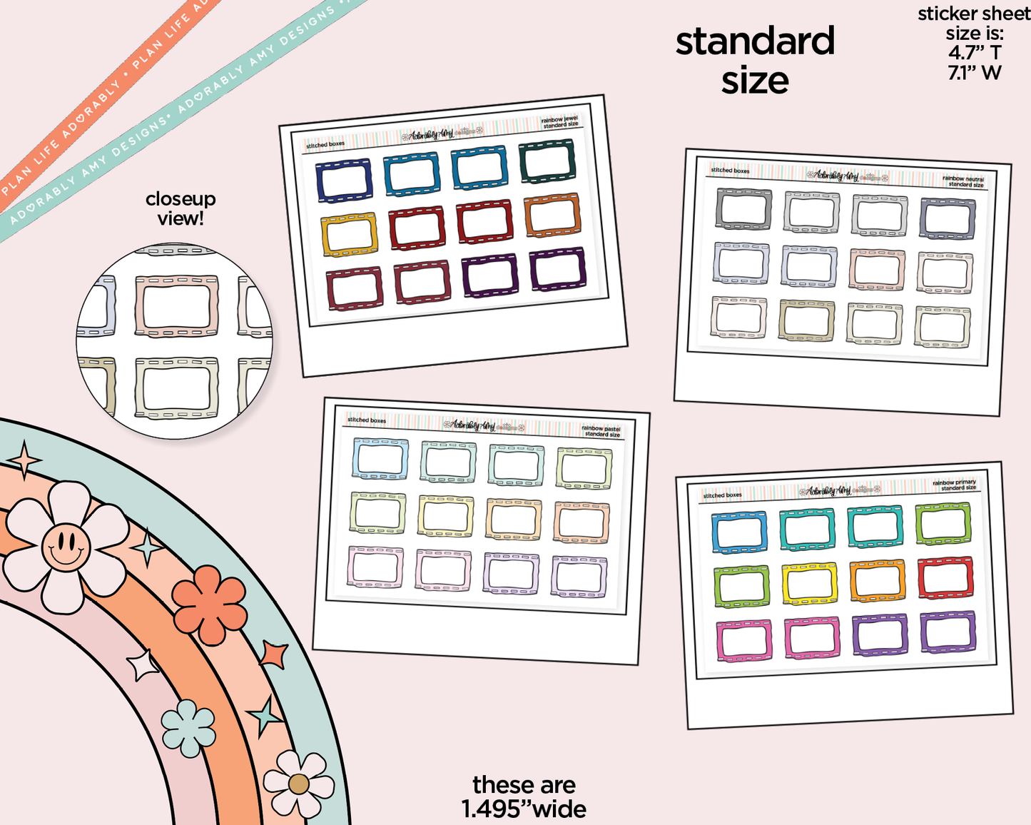 Rainbow Stitched Boxes Standard Stickers for any Standard Size Planner or Insert