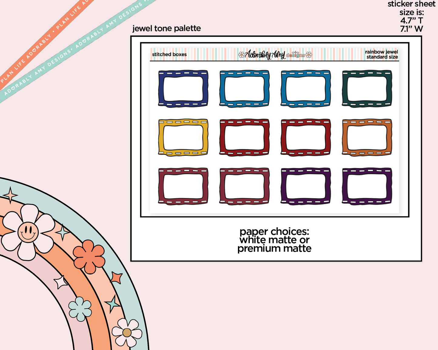 Rainbow Stitched Boxes Standard Stickers for any Standard Size Planner or Insert