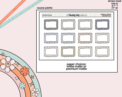 Rainbow Stitched Boxes Standard Stickers for any Standard Size Planner or Insert