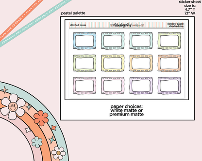 Rainbow Stitched Boxes Standard Stickers for any Standard Size Planner or Insert