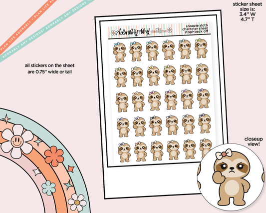 Snoozie Sloth Stop! Back Off Decoration Character Planner Stickers - Adorably Amy Designs