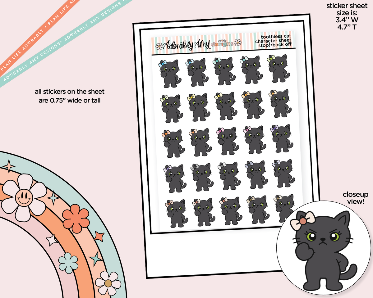 Toothless Cat Stop! Back Off Decoration Character Planner Stickers - Adorably Amy Designs
