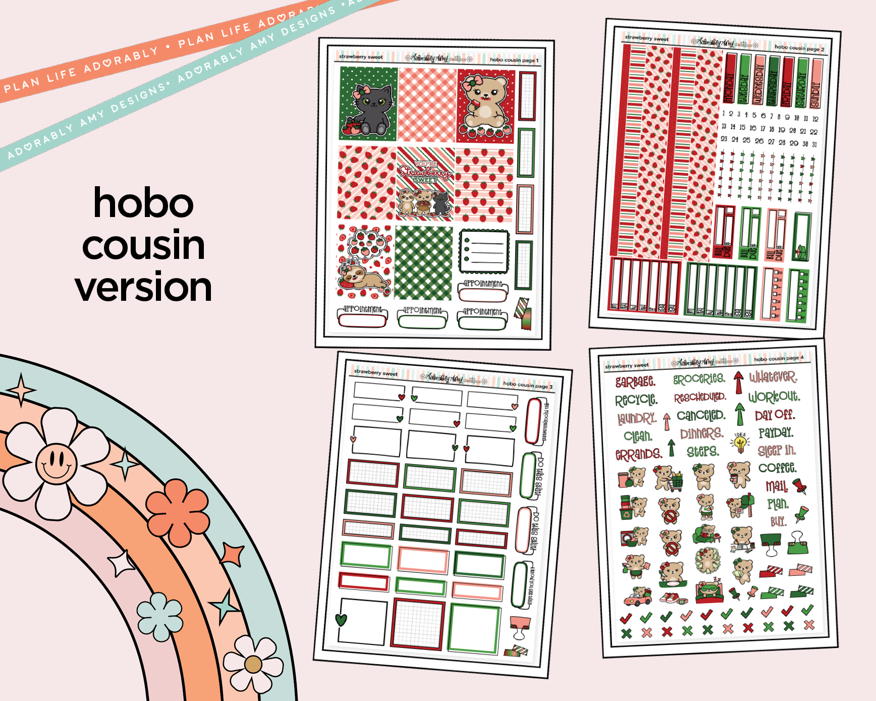 Hobonichi Cousin Weekly Strawberry Sweet Planner Sticker Kit for Hobo Cousin or Similar Planners - Adorably Amy Designs