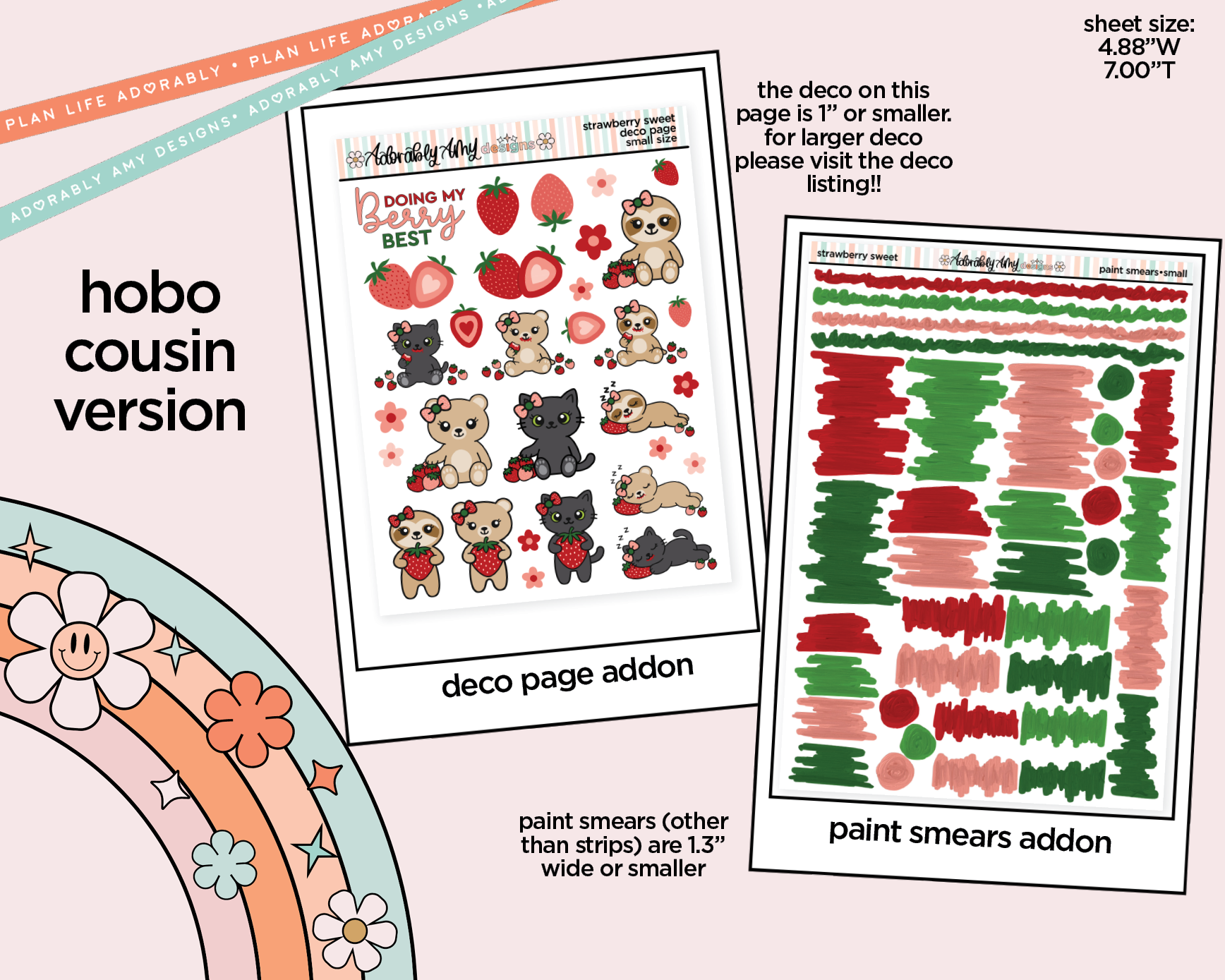 Hobonichi Cousin Weekly Strawberry Sweet Planner Sticker Kit for Hobo Cousin or Similar Planners - Adorably Amy Designs