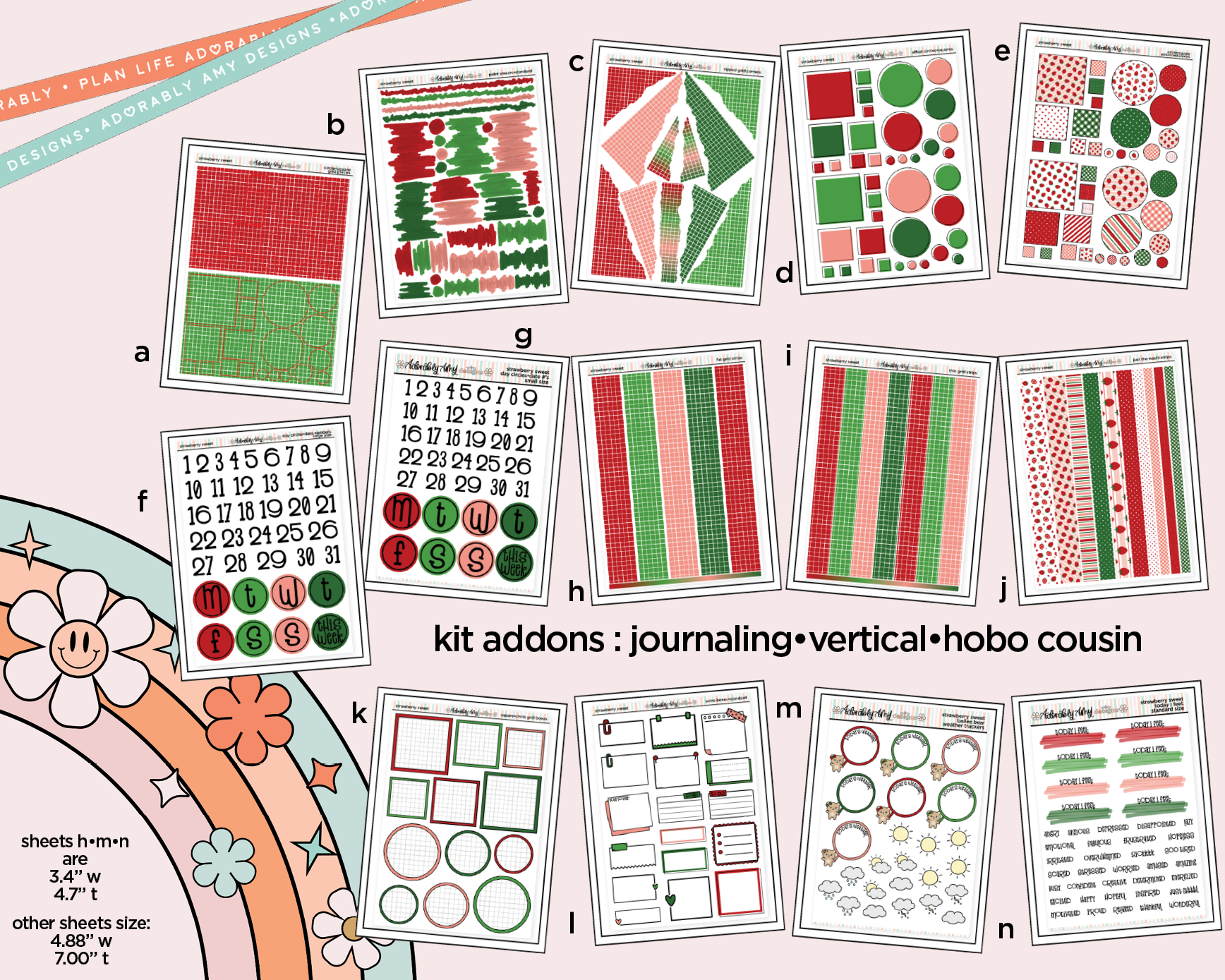 Strawberry Sweet Weekly Kit Addons - All Sizes - Strips, Smears and More! - Adorably Amy Designs