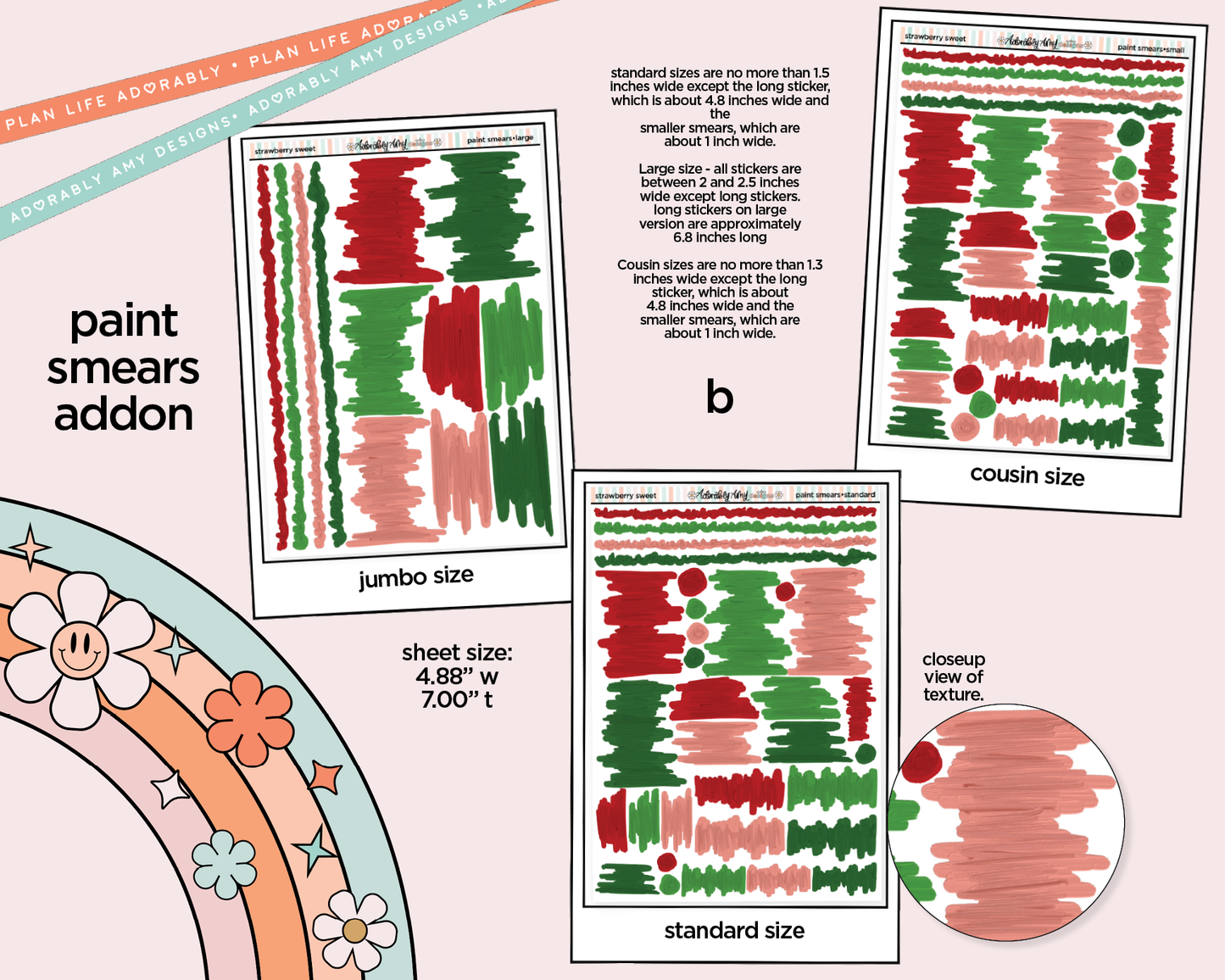 Strawberry Sweet Weekly Kit Addons - All Sizes - Strips, Smears and More! - Adorably Amy Designs