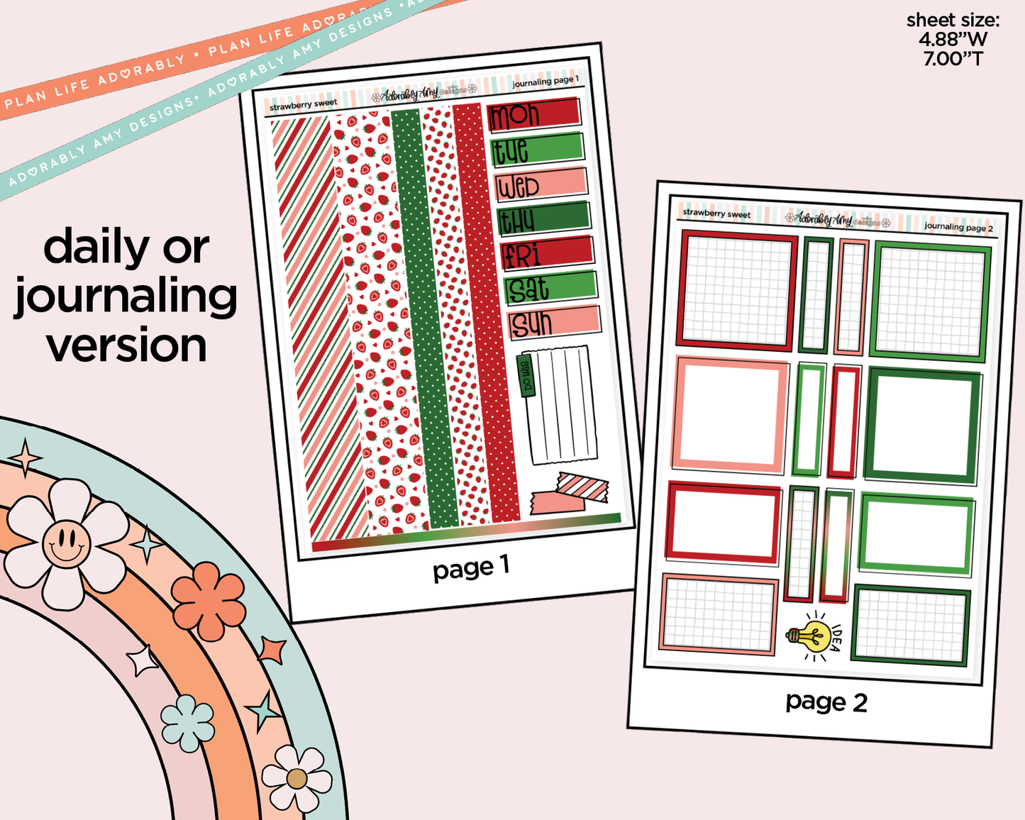 Journaling and Daily Planning Strawberry Sweet Planner Sticker Kit - Adorably Amy Designs