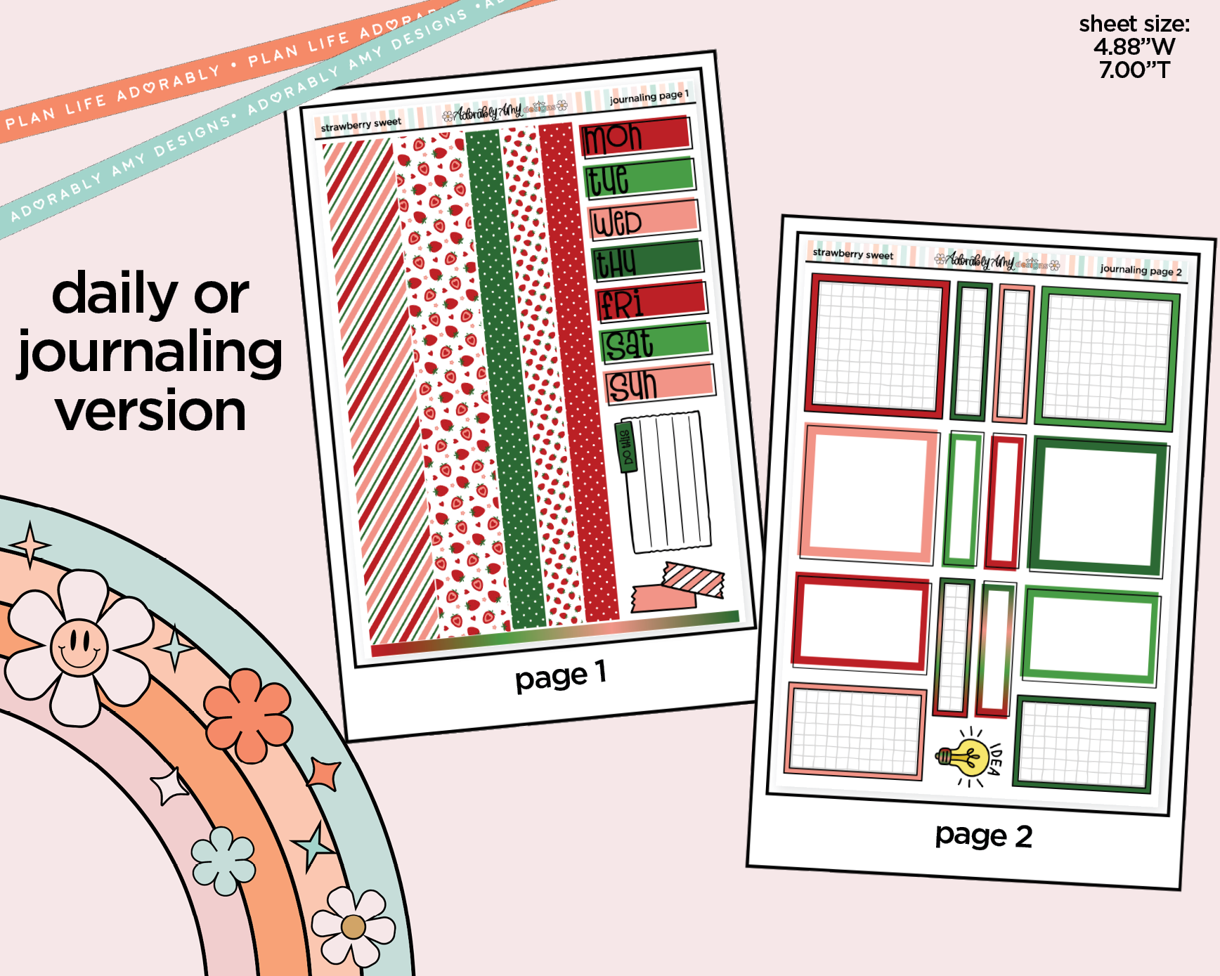 Journaling and Daily Planning Strawberry Sweet Planner Sticker Kit - Adorably Amy Designs