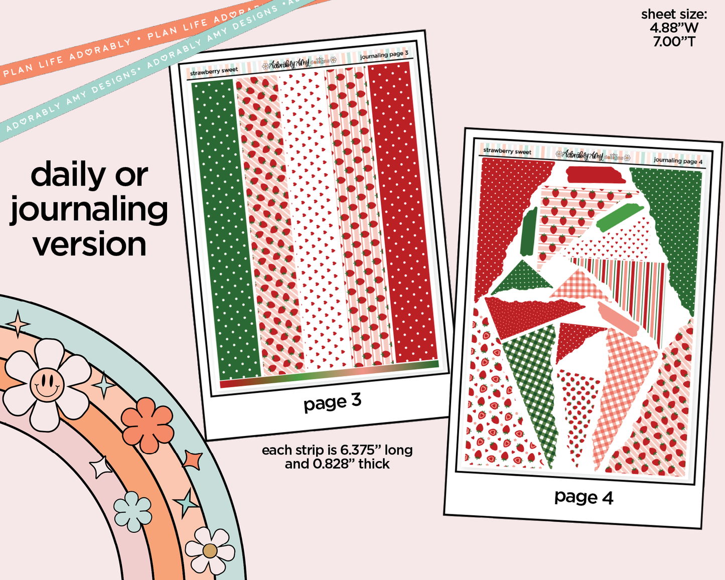 Journaling and Daily Planning Strawberry Sweet Planner Sticker Kit - Adorably Amy Designs