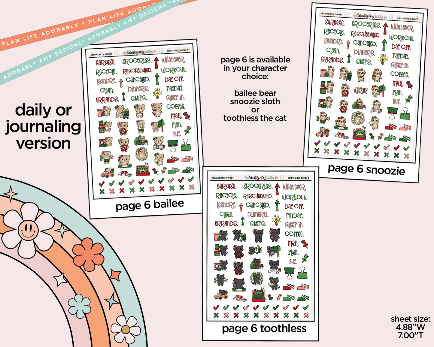 Journaling and Daily Planning Strawberry Sweet Planner Sticker Kit - Adorably Amy Designs