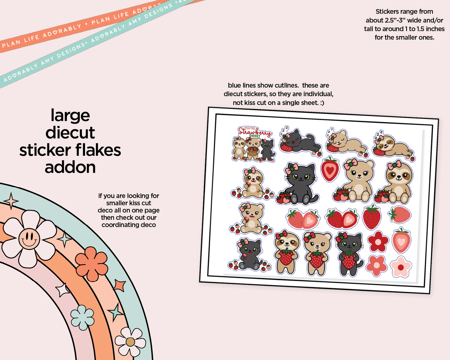 Journaling and Daily Planning Strawberry Sweet Planner Sticker Kit - Adorably Amy Designs