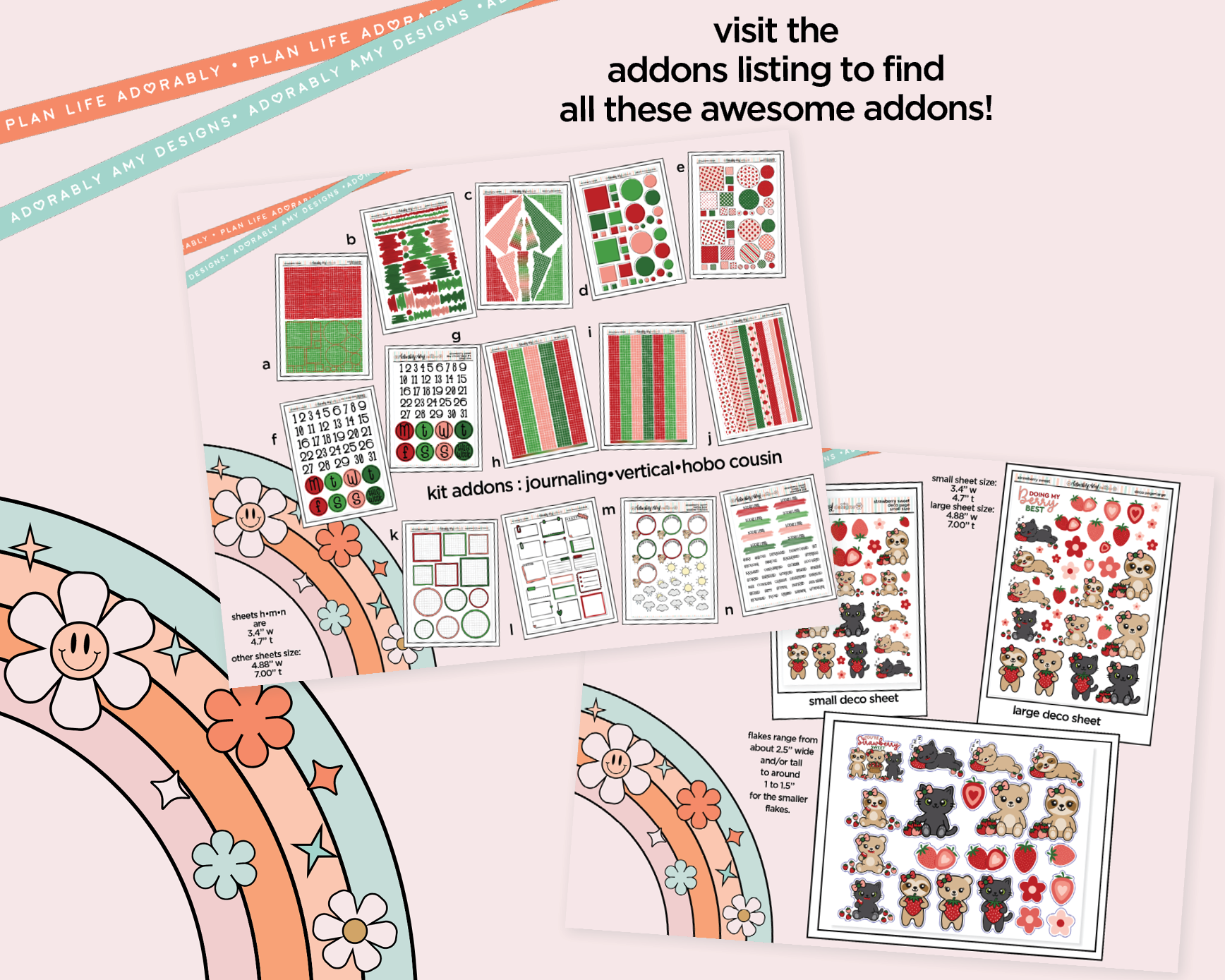 Vertical Strawberry Sweet Kit for Vertical Standard Size Planners or Insert - Adorably Amy Designs