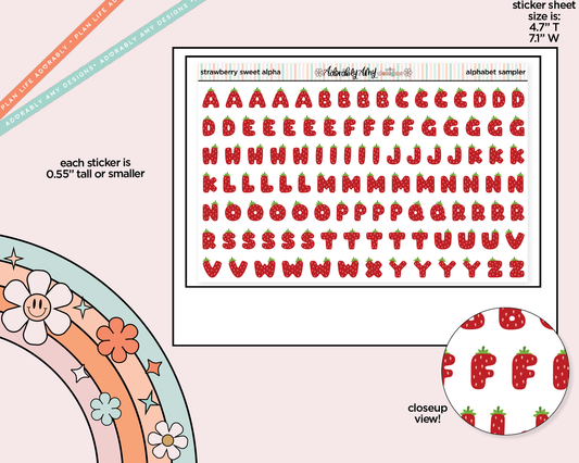 Strawberry Sweet Alphabet Stickers Deco Typography Sampler Planner Stickers - Adorably Amy Designs