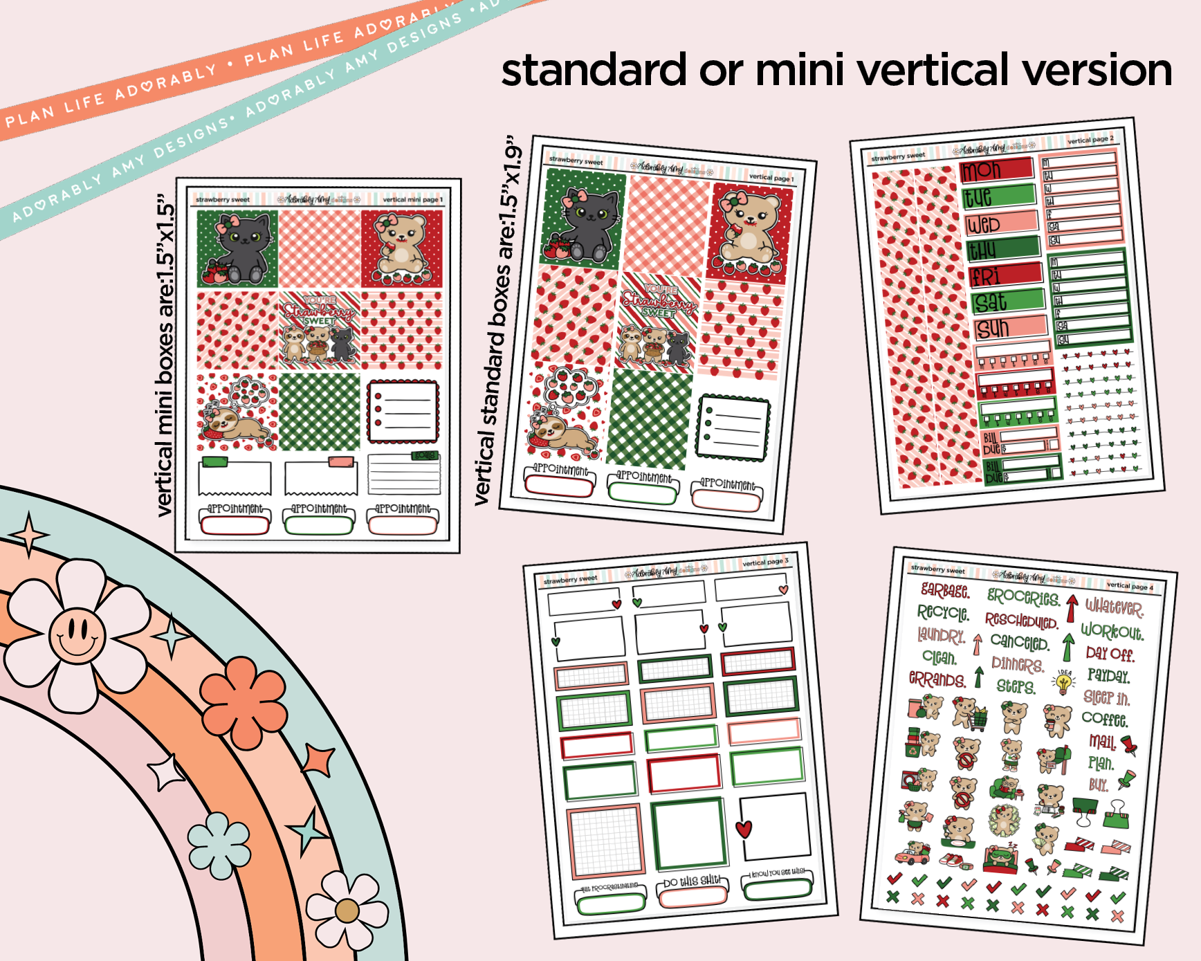 Vertical Strawberry Sweet Kit for Vertical Standard Size Planners or Insert - Adorably Amy Designs