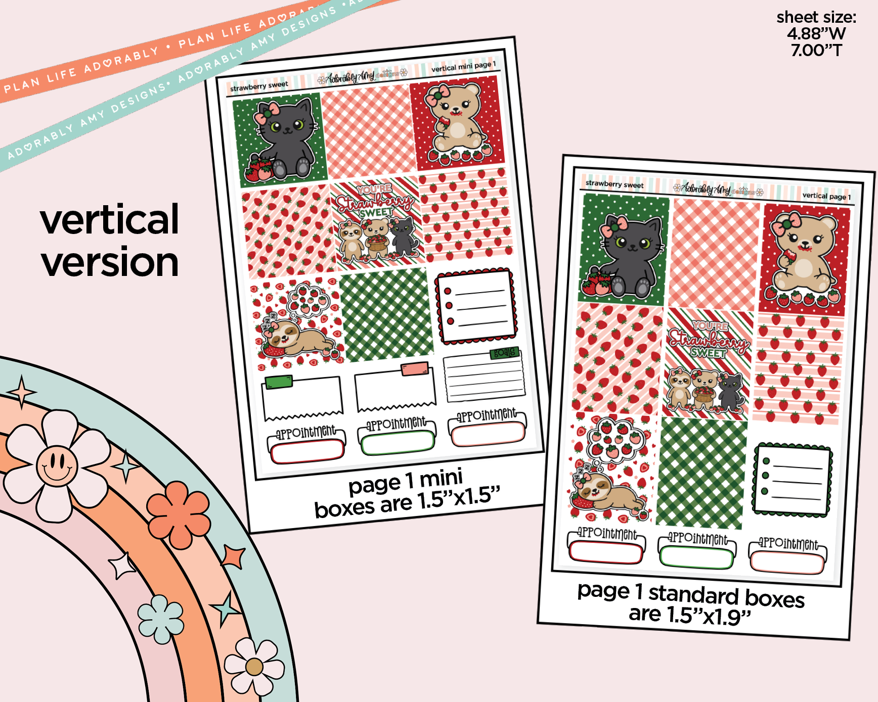 Vertical Strawberry Sweet Kit for Vertical Standard Size Planners or Insert - Adorably Amy Designs