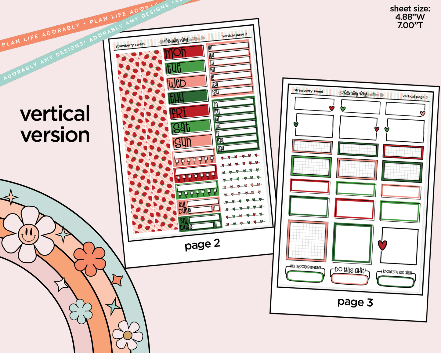 Vertical Strawberry Sweet Kit for Vertical Standard Size Planners or Insert - Adorably Amy Designs