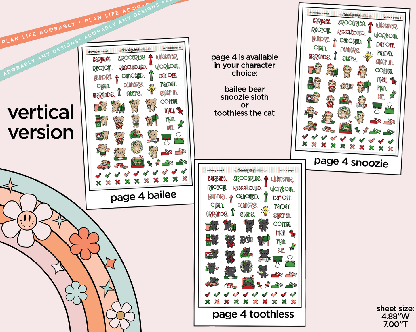 Vertical Strawberry Sweet Kit for Vertical Standard Size Planners or Insert - Adorably Amy Designs