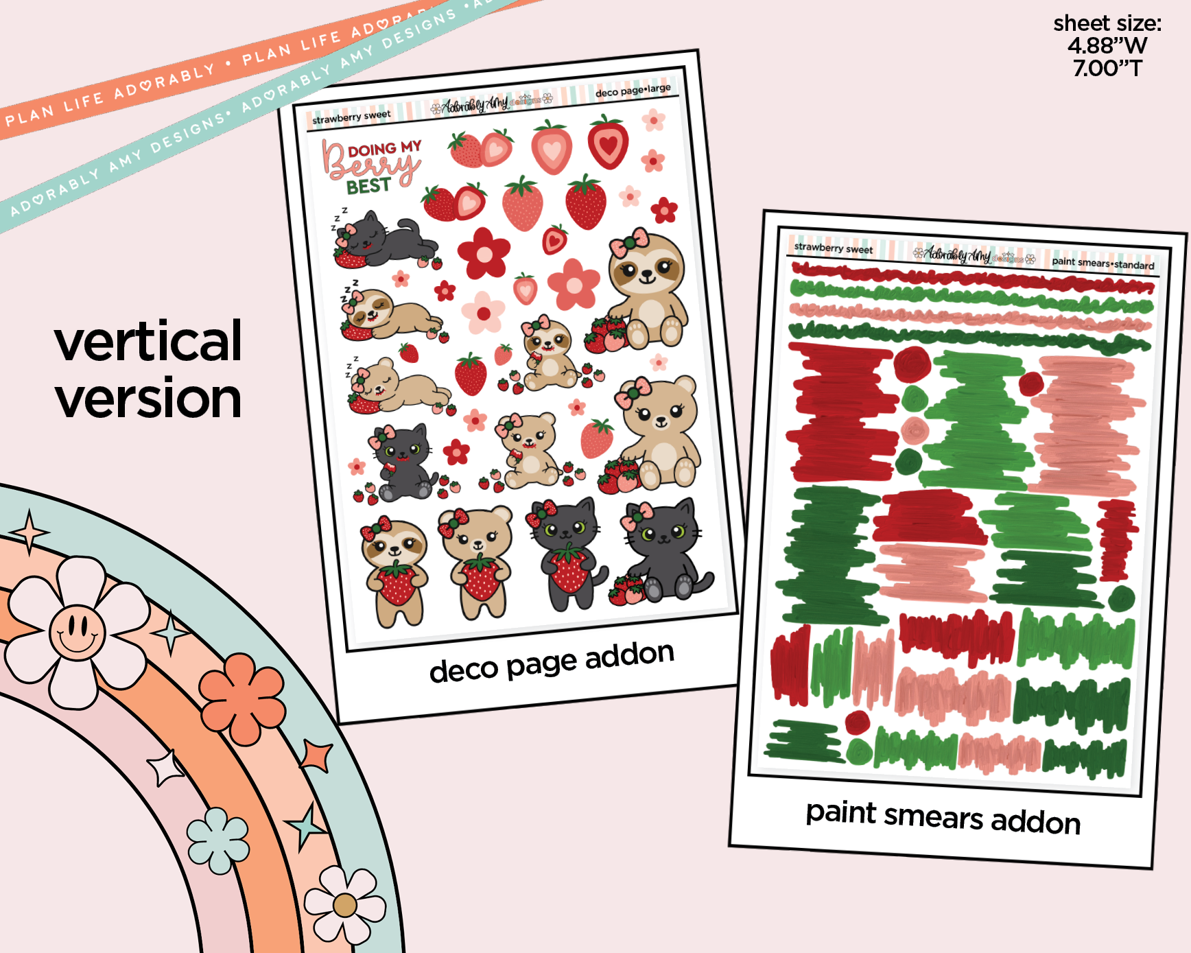 Vertical Strawberry Sweet Kit for Vertical Standard Size Planners or Insert - Adorably Amy Designs