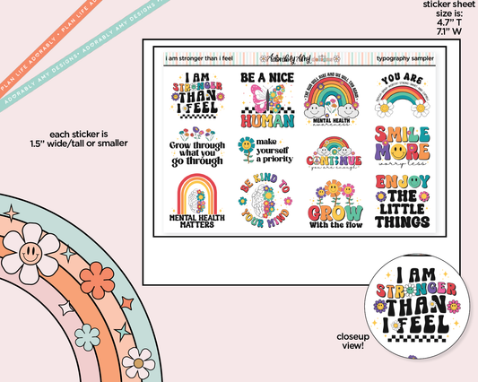 I am Stronger Than I Feel Deco Typography Sampler Planner Stickers - Adorably Amy Designs