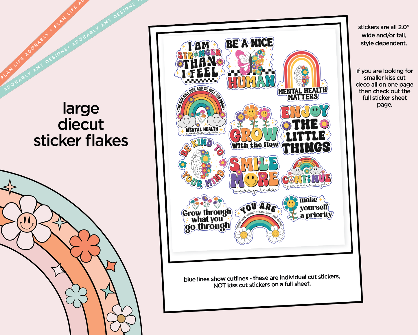 I am Stronger Than I Feel Deco Typography Sampler Planner Stickers - Adorably Amy Designs