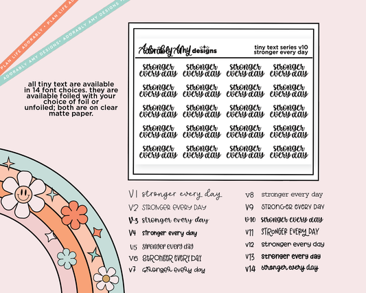 Foiled Tiny Text Series - Stronger Every Day Checklist Size Planner Sticker Sheet - Adorably Amy Designs