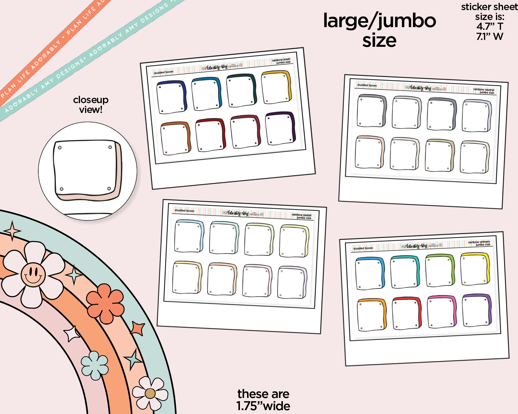 Rainbow Studded Boxes Large/Jumbo Stickers for any Planner or Insert ...
