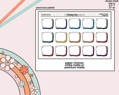 Rainbow Studded Boxes Small Planner Stickers for Hobo Cousin or any Planner or Insert