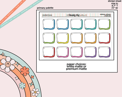 Rainbow Studded Boxes Small Planner Stickers for Hobo Cousin or any Planner or Insert