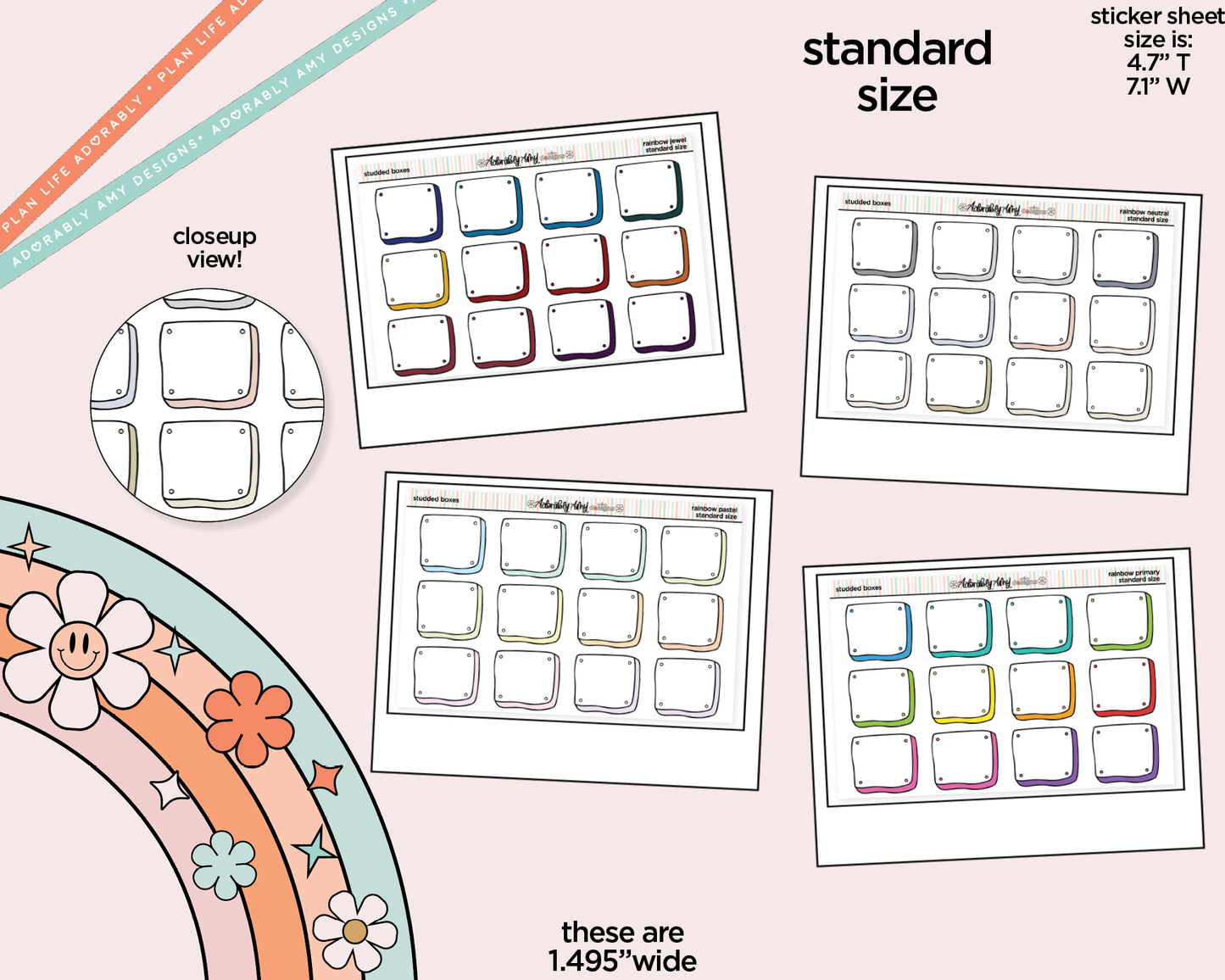 Rainbow Studded Boxes Standard Stickers for any Standard Size Planner or Insert