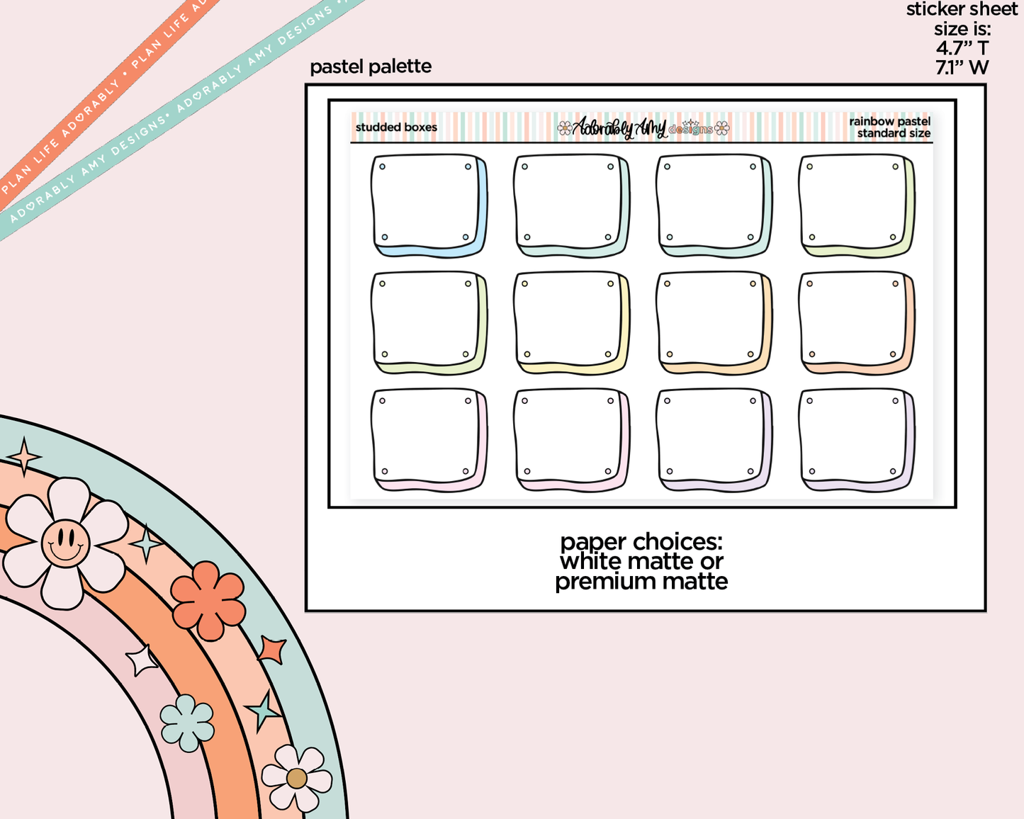 Rainbow Studded Boxes Standard Stickers for any Standard Size Planner or Insert