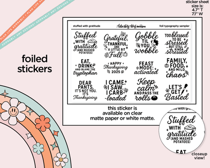 Foiled Stuffed With Gratitude Deco Typography Sampler Planner Stickers