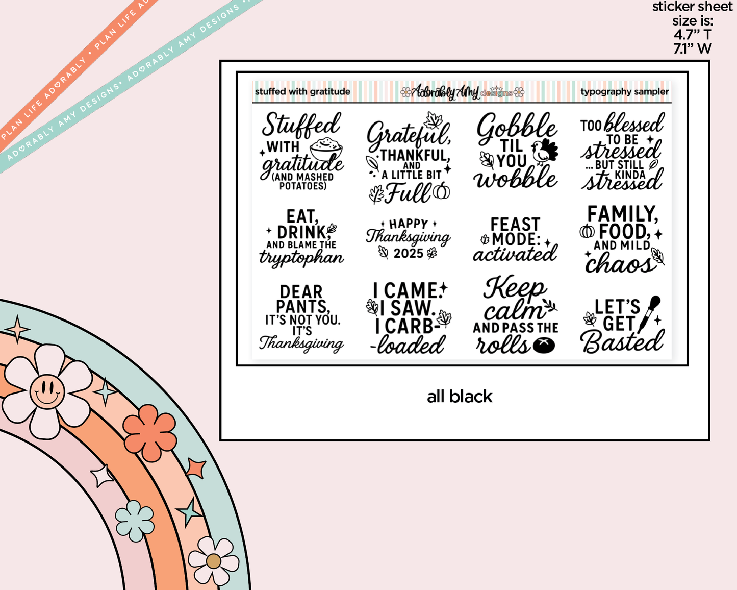 Stuffed With Gratitude Deco Typography Sampler Planner Stickers