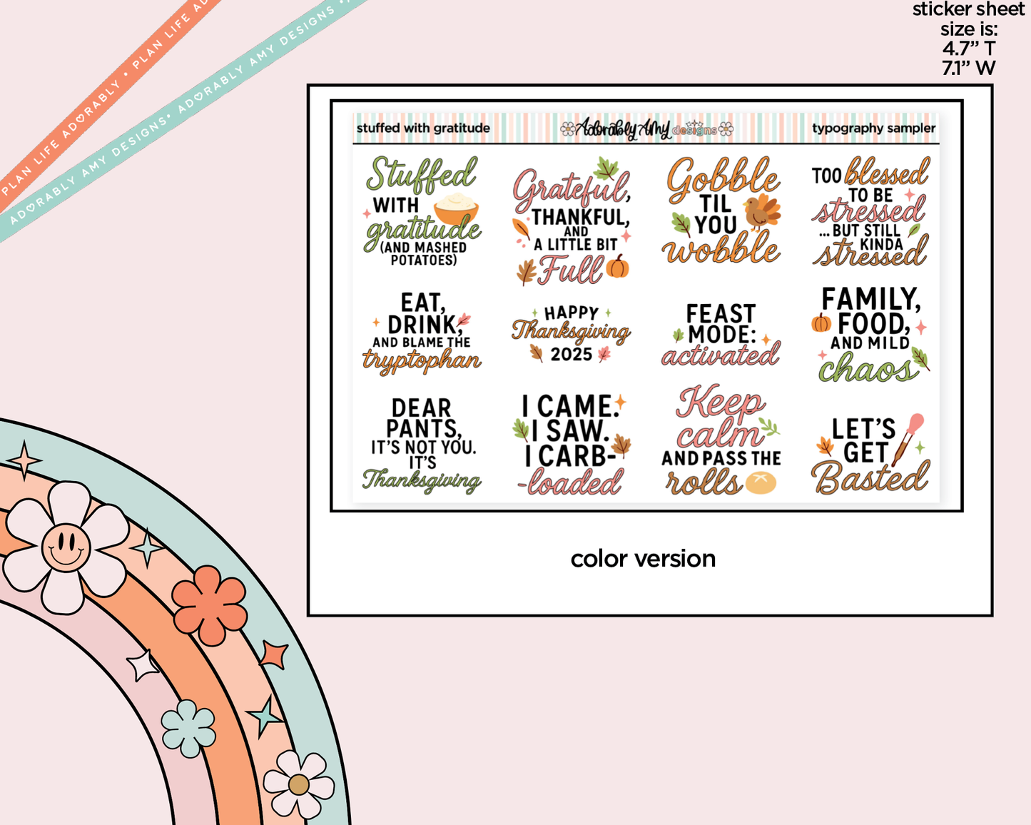 Stuffed With Gratitude Deco Typography Sampler Planner Stickers