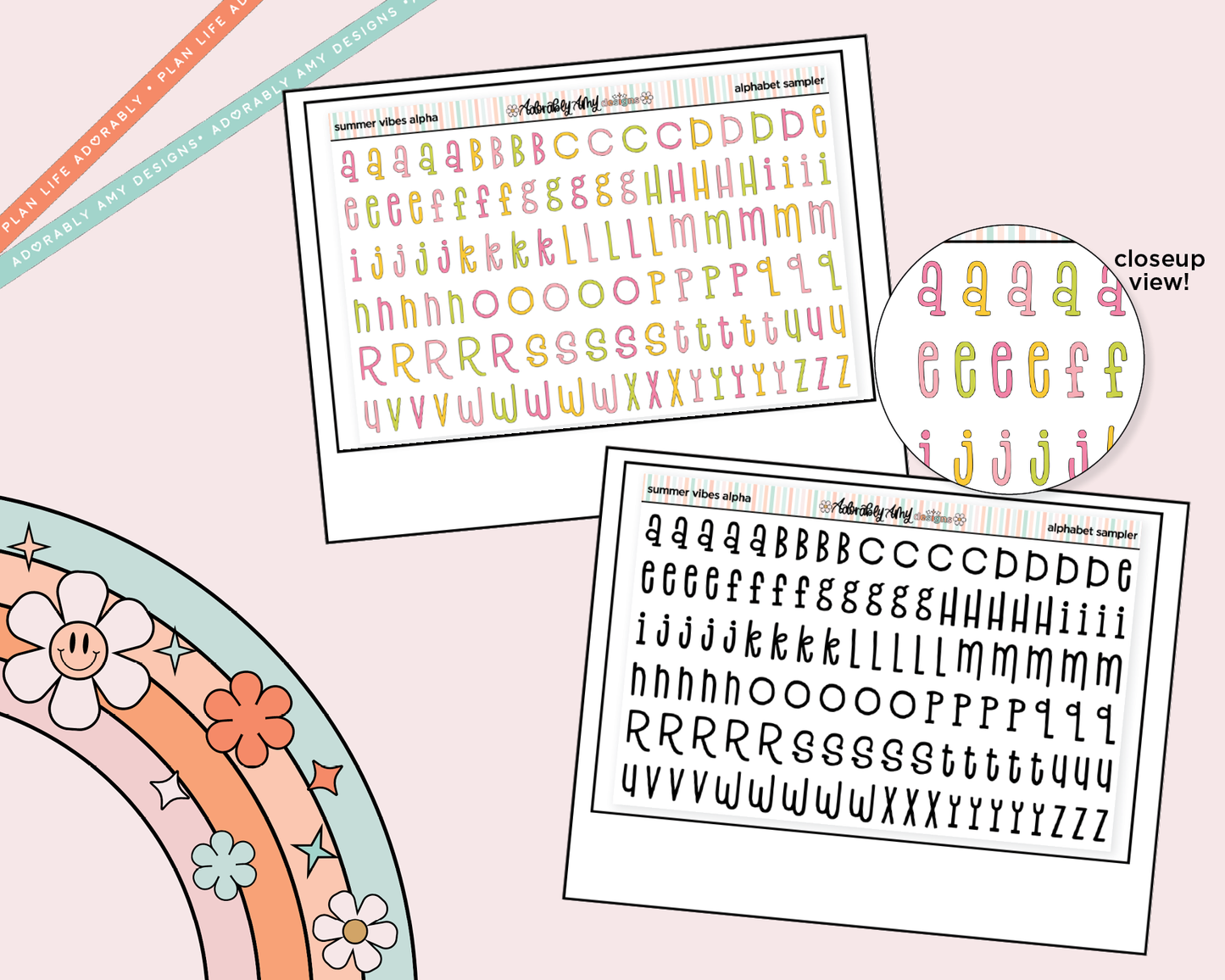 Summer Vibes Alphabet Stickers Deco Typography Sampler Planner Stickers